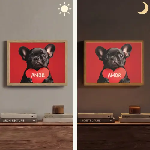 Amor - Hond - Hartje - Rood Light Box met batterij (Wandlamp) middel -sfeer3