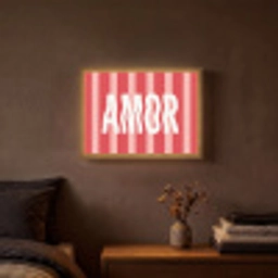 Amor - Strepen - Rood - Roze Light Box met batterij (Wandlamp) middel -sfeer4