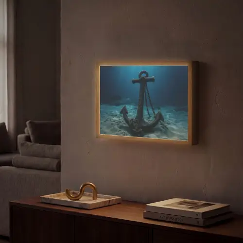 Anker - Ijzer - Zeebodem - Zand Light Box met batterij (Wandlamp) middel -sfeer1