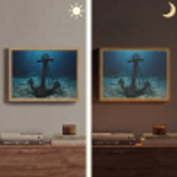 Anker - Ijzer - Zeebodem - Zand Light Box met batterij (Wandlamp) middel -sfeer3