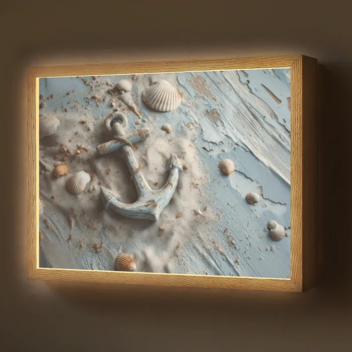 Anker - Hout - Schelpen - Zand Light Box met batterij (Wandlamp) middel -z3d_website