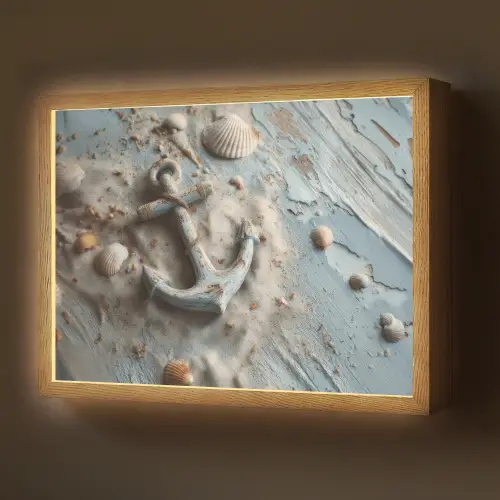 Anker - Hout - Schelpen - Zand Light Box met batterij (Wandlamp) middel -z3d_website