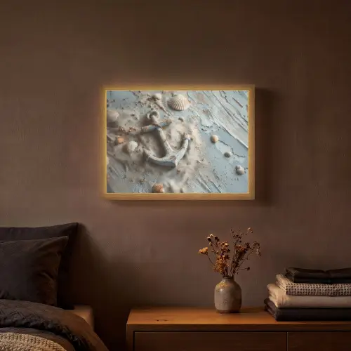 Anker - Hout - Schelpen - Zand Light Box met batterij (Wandlamp) middel -sfeer4