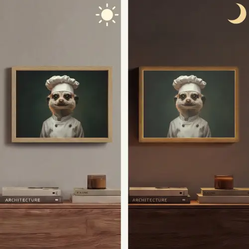 Dier - Kok - Stokstaartje Light Box met batterij (Wandlamp) middel -sfeer3