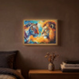 Dieren - Kunst - Leeuw - Tijger Light Box met batterij (Wandlamp) middel -sfeer4