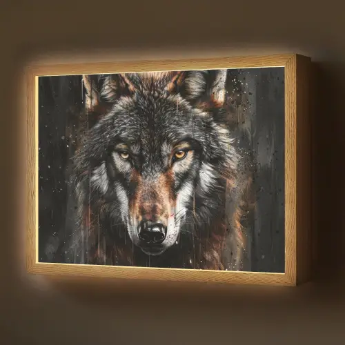 Dieren - Wolf - Portret - Zwart - Bruin Light Box met batterij (Wandlamp) middel -z3d_website