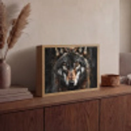 Dieren - Wolf - Portret - Zwart - Bruin Light Box met batterij (Wandlamp) middel -sfeer2