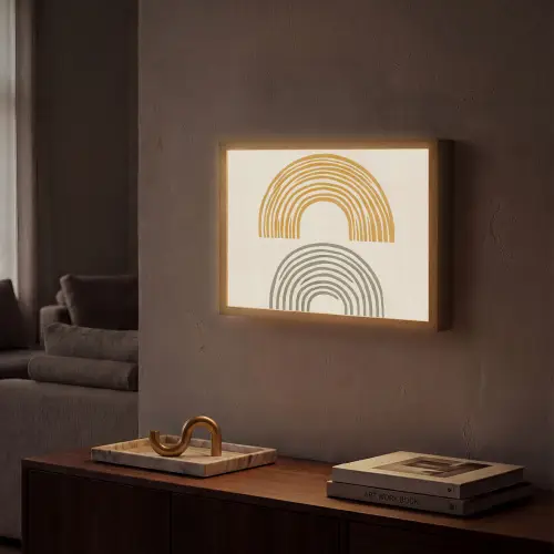 Bogen - Lijnen - Oranje - Minimalistisch Light Box met batterij (Wandlamp) middel -sfeer1
