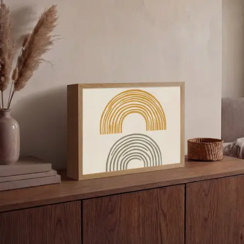 Bogen - Lijnen - Oranje - Minimalistisch Light Box met batterij (Wandlamp) middel -sfeer2