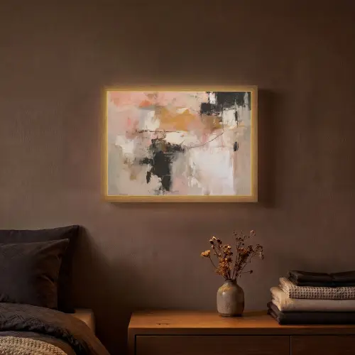 Kunst - Abstract - Beige - Verf Light Box met batterij (Wandlamp) middel -sfeer4
