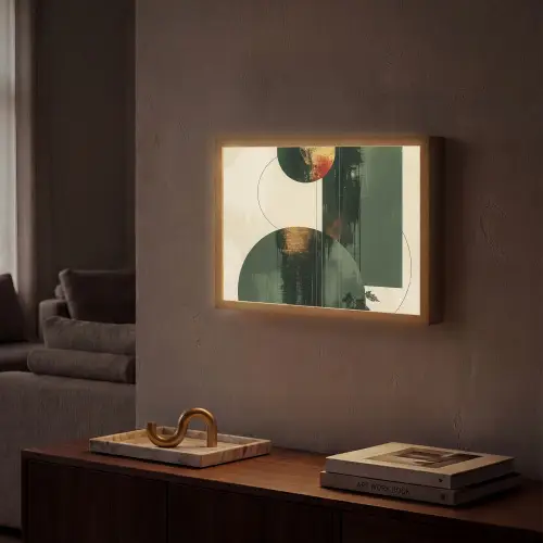 Kunst - Cirkels - Modern - Abstract Light Box met batterij (Wandlamp) middel -sfeer1
