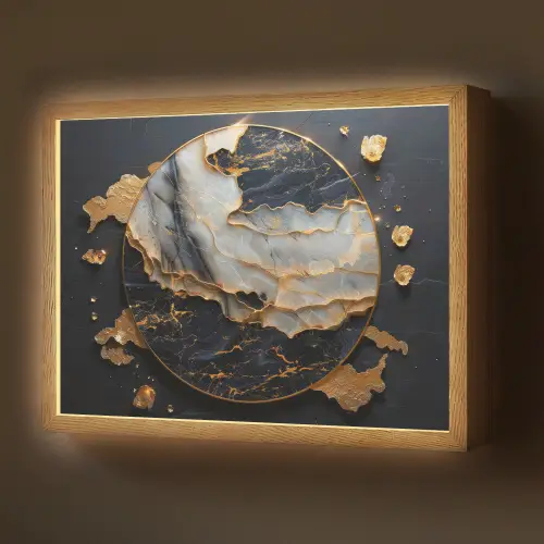 Kunst - Goud - Zwart - Modern - Abstract Light Box met batterij (Wandlamp) middel -z3d_website