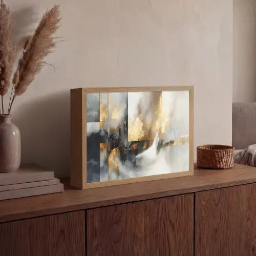 Kunst - Goud - Zilver - Abstract Light Box met batterij (Wandlamp) middel -sfeer2