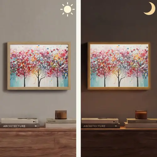Kunst - Bomen - Natuur - Acryl Light Box met batterij (Wandlamp) middel -sfeer3