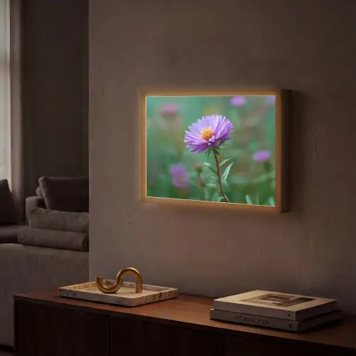 Aster - Paars - Bloem - Blaadjes Light Box met batterij (Wandlamp) middel -sfeer1