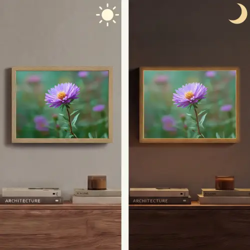 Aster - Paars - Bloem - Blaadjes Light Box met batterij (Wandlamp) middel -sfeer3