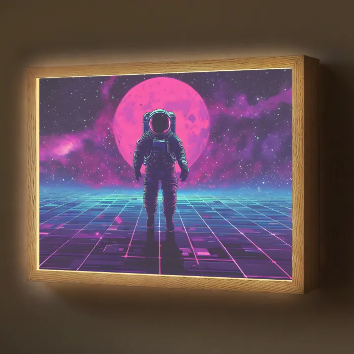 Astronaut - Maan - Roze - Sterrennevels Light Box met batterij (Wandlamp) middel -z3d_website