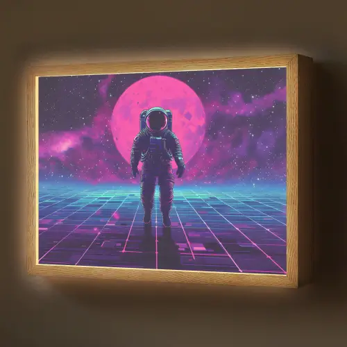 Astronaut - Maan - Roze - Sterrennevels Light Box met batterij (Wandlamp) middel -z3d_website
