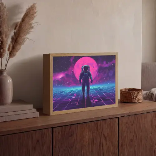 Astronaut - Maan - Roze - Sterrennevels Light Box met batterij (Wandlamp) middel -sfeer2