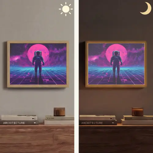 Astronaut - Maan - Roze - Sterrennevels Light Box met batterij (Wandlamp) middel -sfeer3