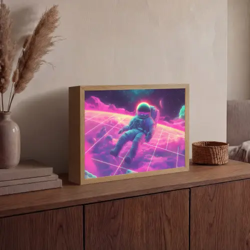 Astronaut - Neon - Roze - Wolken Light Box met batterij (Wandlamp) middel -sfeer2