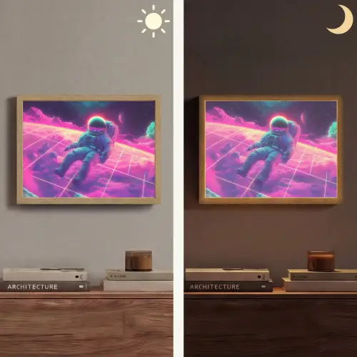 Astronaut - Neon - Roze - Wolken Light Box met batterij (Wandlamp) middel -sfeer3