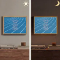 Atletiekbaan - Blauw - Tekst -Roze Light Box met batterij (Wandlamp) middel -sfeer3