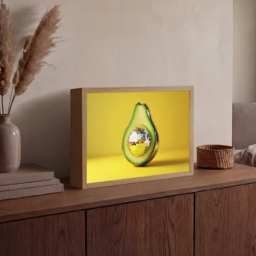 Avocado - Discobal - Geel - Glitter Light Box met batterij (Wandlamp) middel -sfeer2