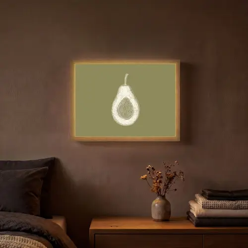 Avocado - Minimalistisch - Illustratie - Groen Light Box met batterij (Wandlamp) middel -sfeer4