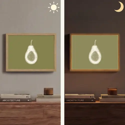 Avocado - Minimalistisch - Illustratie - Groen Light Box met batterij (Wandlamp) middel -sfeer3