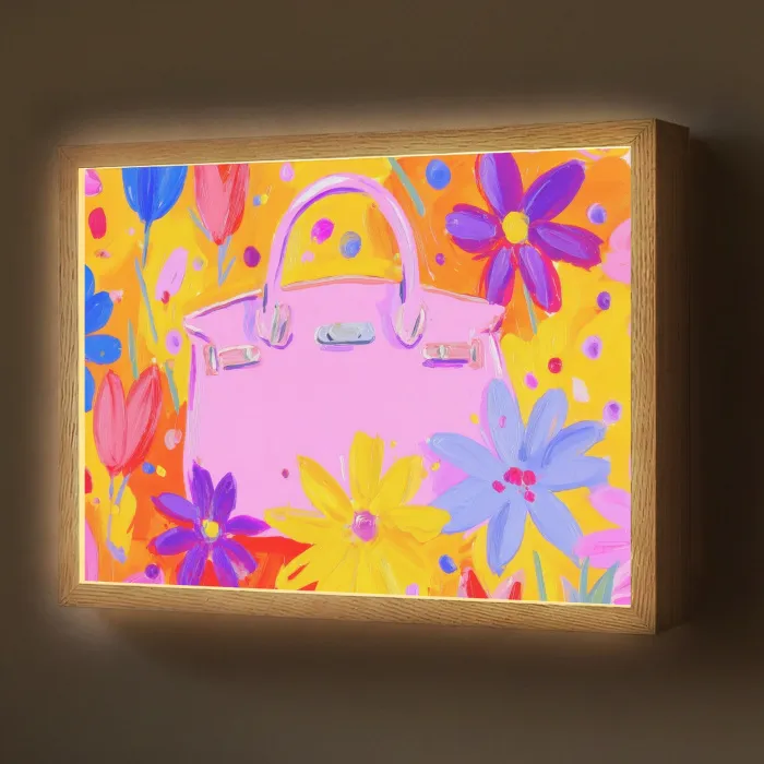 Tas - Roze - Bloemen Light Box met batterij (Wandlamp) middel -z3d_website