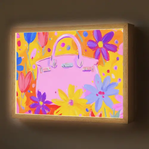 Tas - Roze - Bloemen Light Box met batterij (Wandlamp) middel -z3d_website