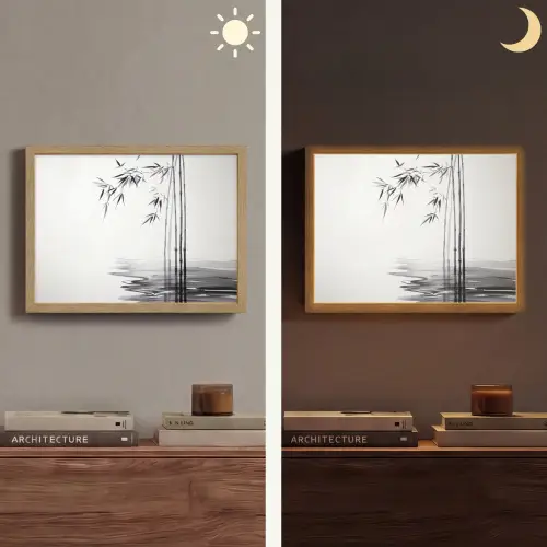Bamboestammen - Water - Minimalistisch - Wit Light Box met batterij (Wandlamp) middel -sfeer3