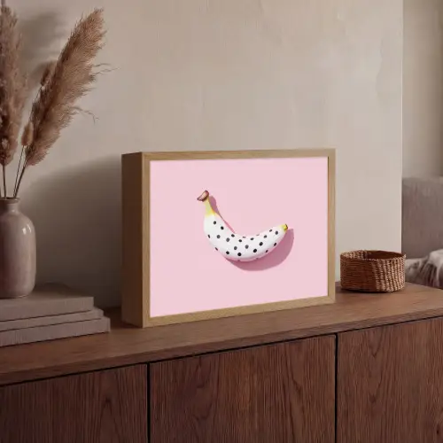Banaan - Stippen - roze Light Box met batterij (Wandlamp) middel -sfeer2