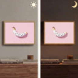 Banaan - Stippen - roze Light Box met batterij (Wandlamp) middel -sfeer3
