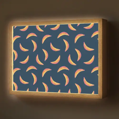 Banaan - Tropisch - Blauw - Patroon Light Box met batterij (Wandlamp) middel 907 -z3d_website