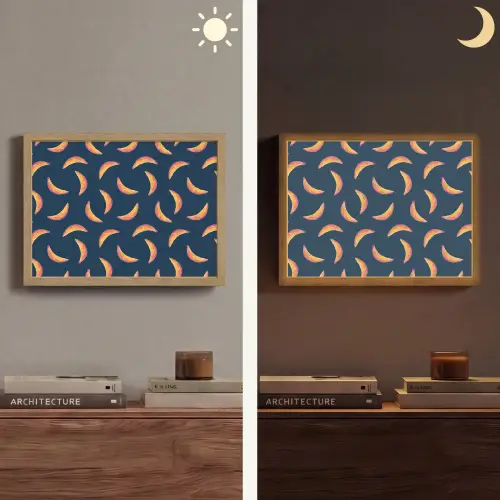 Banaan - Tropisch - Blauw - Patroon Light Box met batterij (Wandlamp) middel 907 -sfeer3