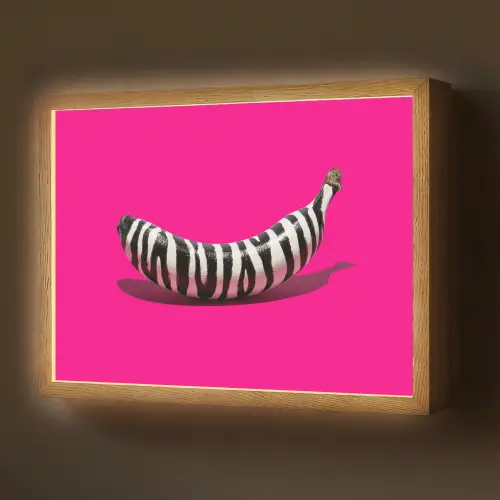 Banaan - Zebraprint - Roze Light Box met batterij (Wandlamp) middel -z3d_website