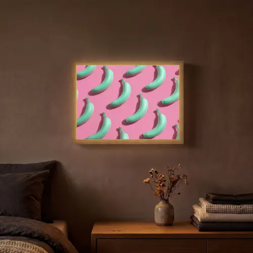 Bananen - Patroon - Blauw - Roze Light Box met batterij (Wandlamp) middel -sfeer4