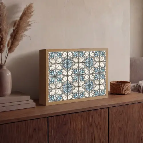 Barok - Tegel - Kleurrijk Light Box met batterij (Wandlamp) middel 907 -sfeer2