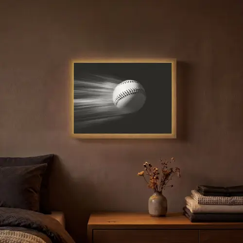 Honkbal - Wit - Vliegt Light Box met batterij (Wandlamp) middel -sfeer4