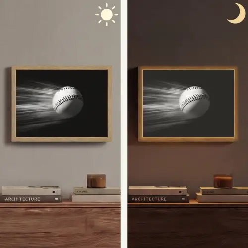 Honkbal - Wit - Vliegt Light Box met batterij (Wandlamp) middel -sfeer3