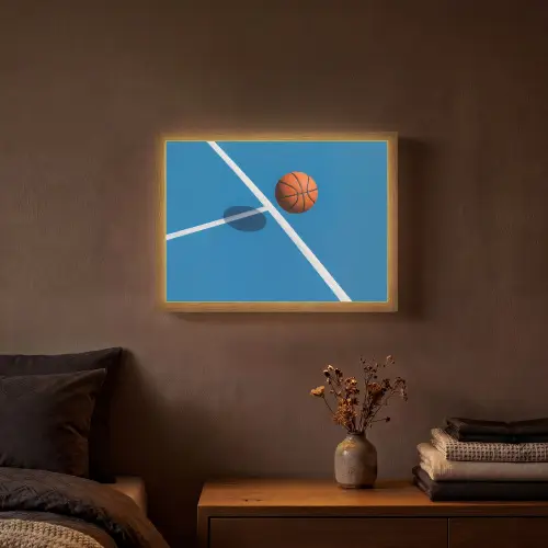Basket - Bal - Blauw - Zwevend Light Box met batterij (Wandlamp) middel -sfeer4