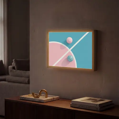 Basketbal - Pastel - Roze - BLauw Light Box met batterij (Wandlamp) middel -sfeer1