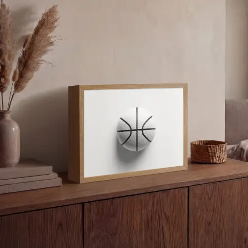 Basketbal - Wit - Schaduw - Lijnen Light Box met batterij (Wandlamp) middel -sfeer2