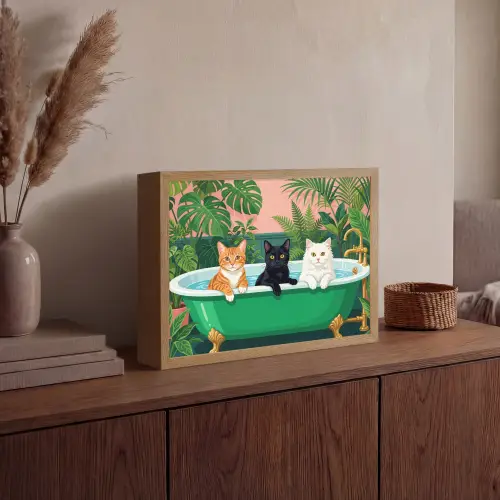 Badkamer - Kattenparade - Kleurrijk Light Box met batterij (Wandlamp) middel -sfeer2