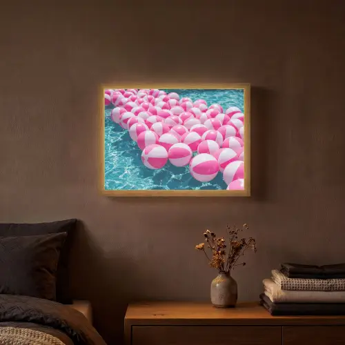 Strandballen - Roze - Water Light Box met batterij (Wandlamp) middel -sfeer4