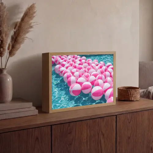 Strandballen - Roze - Water Light Box met batterij (Wandlamp) middel -sfeer2