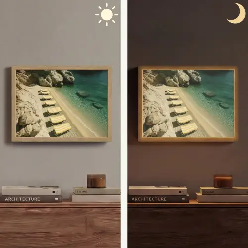 Strandbedden - Zee - Stenen - Baai Light Box met batterij (Wandlamp) middel -sfeer3