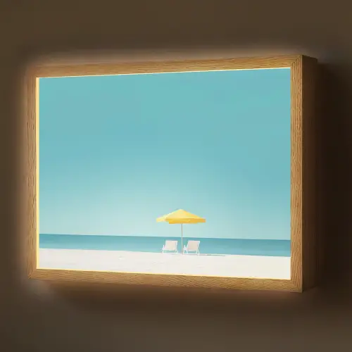 Strand - Blauwe lucht - Geel - Parasol Light Box met batterij (Wandlamp) middel -z3d_website